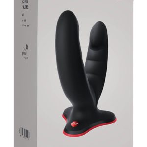 Fun Factory Ryde Doppeldildo, flexibel, einzigartiges Design, 2 Ausleger, glatte Oberfläche, stimulierende Rillen, 12,3 cm & 10 cm, Silikon, 3,8 cm, 240 g, Saugfuß, Strap-on & Harness kompatibel.