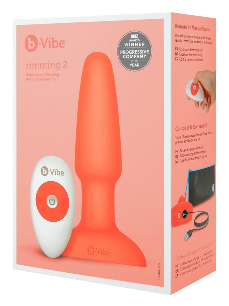 b-Vibe Rimming 2 Analvibrator - Silikon, rotierende Massageperlen, Fernbedienung - Rot