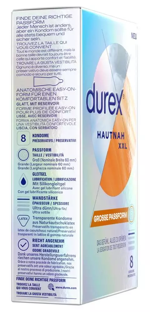 Durex Hautnah XXL Kondome - dünn & befeuchtet (8 Stück)