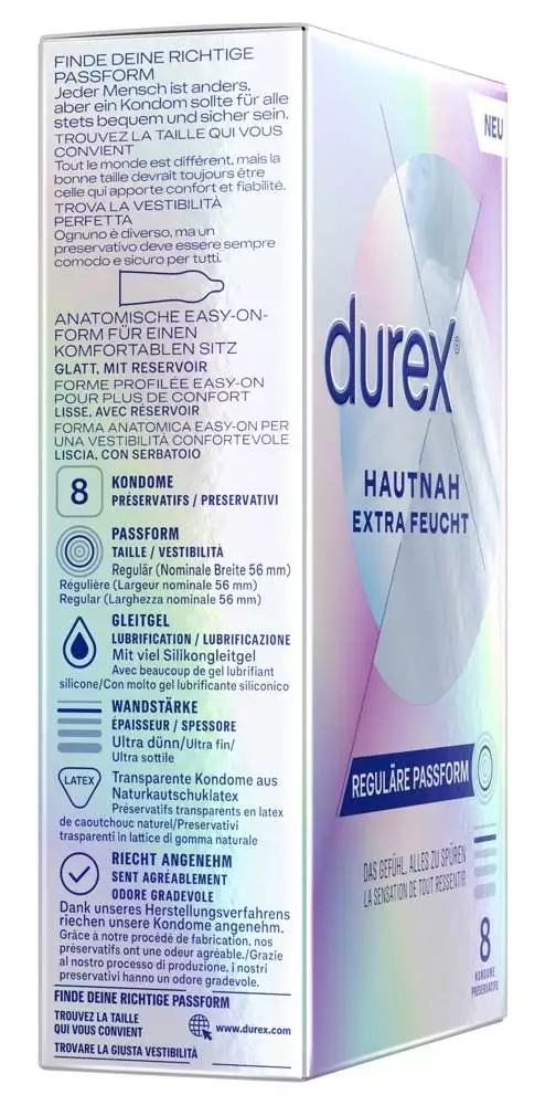 Durex Hautnah Extra Feucht 8er - Dünnstes Kondom, ultra zart. (8 Stück)