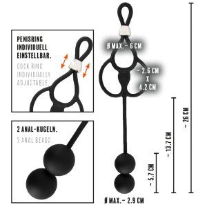 Rebel Triple Ball/Cock Ring mit Analkugeln - Silikon