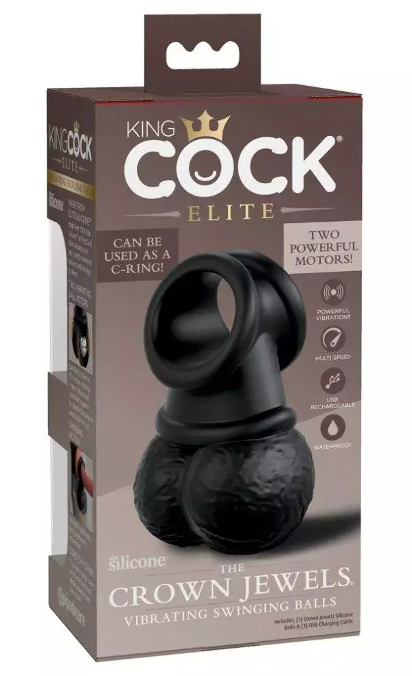 King Cock Elite - The Crown Jewels. Penisring mit schwingenden Vibro-Hoden.