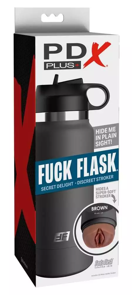 PDX Plus+ Fuck Flask Secret Delight, Masturbator für Unterwegs, Realistische Vagina-Optik, Saugventil, Daumenschlaufe, Fanta Flesh Material