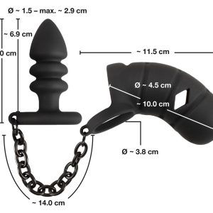 Black Velvets Cock Cage mit Hodenring und Analplug