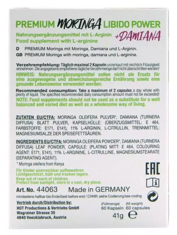 HOT BIO Moringa Man Power - Nahrungsergänzung für aktives Sexleben 41 g 60 Stück