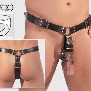 ZADO Leder String mit Analdildo und Ringe S/M