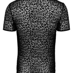 Noir Leo-Shirt: Powernet-Transparenz, Samtflockprint, hautnah 2XL