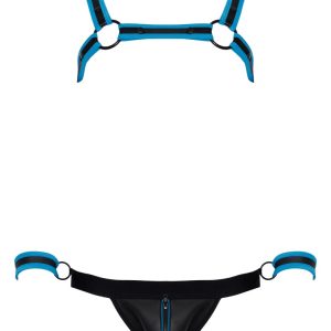 Svenjoyment Bondage Jockset Schwarz/Blau, Neopren-Optik, inkl. Handfesseln Schwarz/Blau Größe M