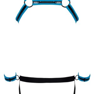 Svenjoyment Bondage Jockset Schwarz/Blau, Neopren-Optik, inkl. Handfesseln Schwarz/Blau Größe M