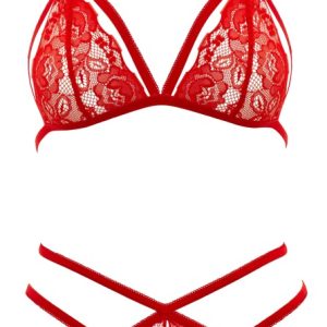 Cottelli LINGERIE - Spitzen-Set rot, Soft-BH & String ouvert M