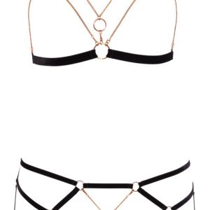 Cottelli LINGERIE - Bondage BH Set mit Samtbändern Schwarz/Rosegold M