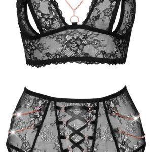 Abierta Fina Spitzen-Set: Bralette, Strapsgurt, Slip ouvert L