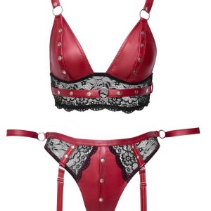 Cottelli BONDAGE - Bralette & Straps-Slip, edler Mattlook, Spitze Rot/Schwarz S