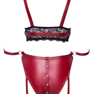 Cottelli BONDAGE - Bralette & Straps-Slip, edler Mattlook, Spitze Rot/Schwarz S