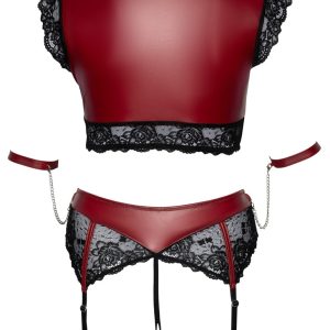 Cottelli BONDAGE: BH Set mit Armfesseln - Edler Mattlook & feine Spitze Rot/Schwarz 3XL