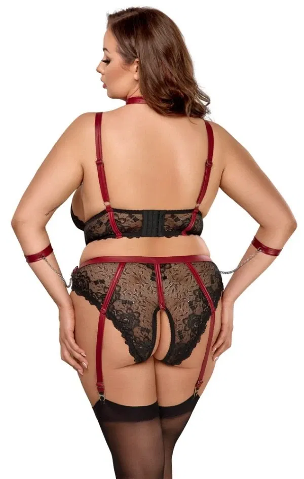 Cottelli BONDAGE PLUS - Spitzen BH-Set mit Fesseln Schwarz/Rot Größe 4XL