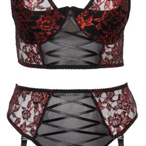 Cottelli CURVES BH-Set schwarz/rot 85C/L mit Spitze und Powernet Schwarz/Rot Größe 85C/L