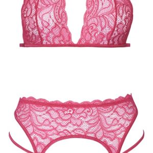 Cottelli LINGERIE - Neckholder-BH Strapsset S/M, pinkfarbene Spitze pink Größe L/XL