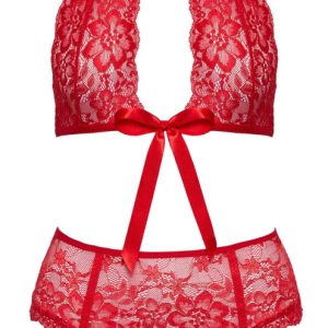 kissable Strapsset in Rot, exklusives Set aus Spitze mit goldfarbenen Details rot Größe S/M