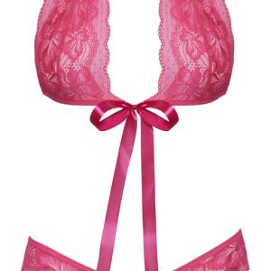 Kissable BH-Set, pink, Spitze, Satin-Bindeschleifen pink Größe L/XL