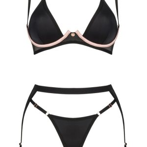 Obsessive Dessous-Set Selinne - Bügel-BH, Strapsgurt und String schwarz Größe M/L