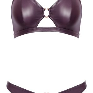 Cottelli Lingerie Wetlook-Set, lilafarben, BH und Slip ouvert