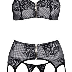 Cottelli LINGERIE - Schwarzes Dessous-Trio mit Reißverschlüssen