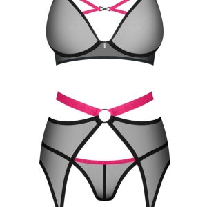 Obsessive 3-teiliges Straps-Set "Novenes" in Schwarz/Pink, Größe S-XL