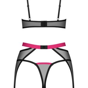 Obsessive 3-teiliges Straps-Set "Novenes" in Schwarz/Pink, Größe S-XL