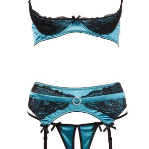 Cottelli LINGERIE Hebe-Set mit Spitze - Jadegrün, ouvert im Schritt Grün/Schwarz 85B/L