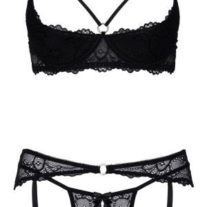 Cottelli LINGERIE Hebe-Set mit Strapsgurt und String ouvert schwarz Größe 80B/M