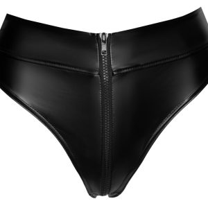 Noir Damen Slip mit Reißverschluss, Taillenhoch, Powerwetlook, Schwarz