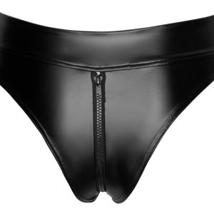 Noir Damen Slip mit Reißverschluss, Taillenhoch, Powerwetlook, Schwarz