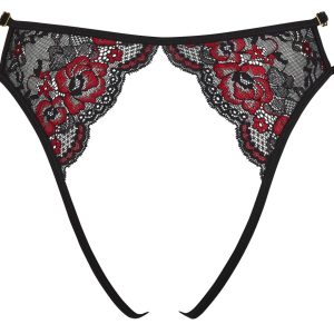 Cottelli LINGERIE Ouvert-Slip, verstellbare Bänder, zweifarbige Spitze Schwarz/Rot S-L