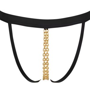 Bad Kitty String - Stretchbänder im Mattlook, mit Doppel-Schrittkette Schwarz/Gold S/M