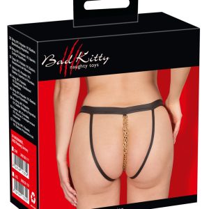 Bad Kitty String - Stretchbänder im Mattlook, mit Doppel-Schrittkette Schwarz/Gold S/M