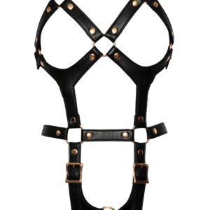 Bad Kitty Harness - Stilvoller Einteiler in Lederoptik Schwarz/Rosegold S/M