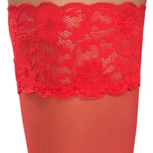 Cottelli LEGWEAR - Halterlose Strümpfe, rot, 0 den, Oeko-Tex zertifiziert schwarz 3