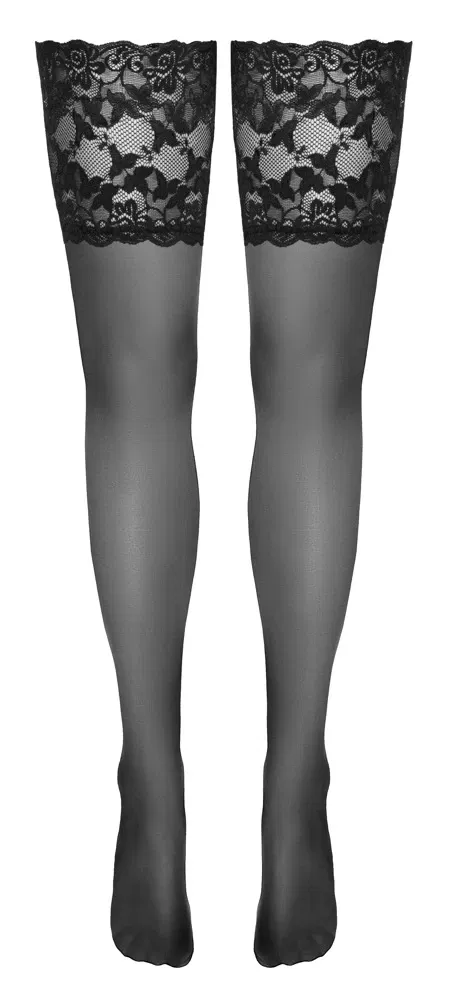 Cottelli LEGWEAR - Halterlose Strümpfe, 4 cm Spitzen-Abschluss schwarz 3