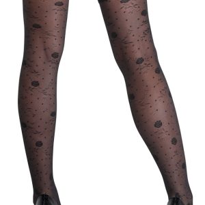 Cottelli LEGWEAR - Rosenmuster Halterlose Strümpfe schwarz Größe 1