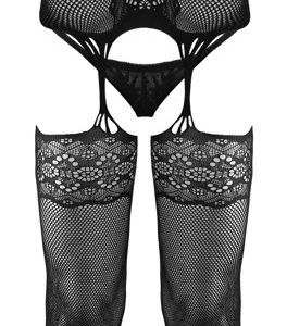 Mandy Mystery Lingerie Strapshemd-Set mit angewebten Strümpfen und String S-L