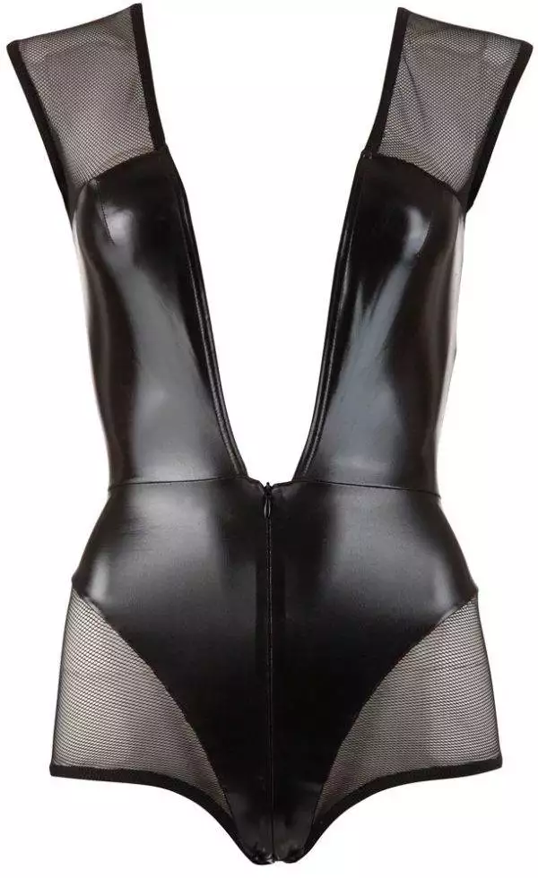 Cottelli PARTY - Glanzstück: Ärmelloser Body, Wetlook & Netz S