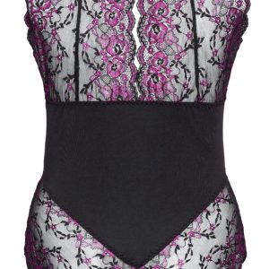 Cottelli CURVES - Verführerischer Spitzenbody Schwarz/Rosa 3XL