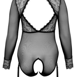 Cottelli CURVES Body Spitze - Sexy transparenter Langarm-Body schwarz Größe XL