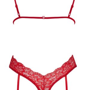 Kissable Verführerischer Spitzen-Straps-Body in Rot mit Goldakzenten, Größe S/M