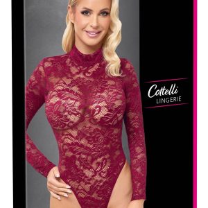 Cottelli LINGERIE Bordeauxroter Spitzen-Langarm-Body