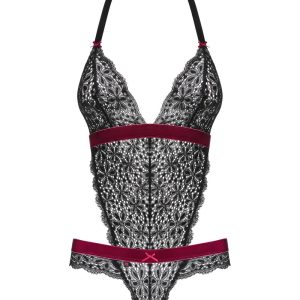 Obsessive Spitzen-Body Bordeaux Samt S/M