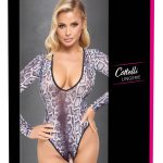 Cottelli LINGERIE Snakeskin Ouvert Body, transparent, tief dekolletiert, Riostring-Style