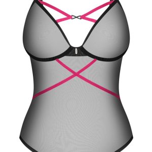 Obsessive Stringbody Novenes - Schwarz mit pinken Riemchen, Größe S/M