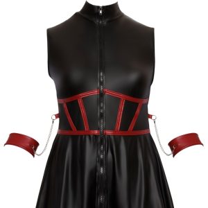 Cottelli BONDAGE Minikleid mit Armfesseln & Augenmaske Schwarz/Rot Größe 3XL